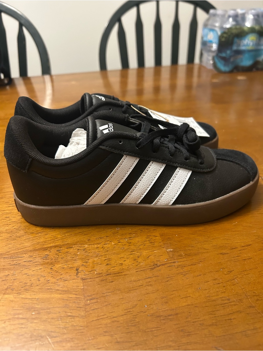 adidas Kids Black Sneakers with White Stripes and Brown Sole